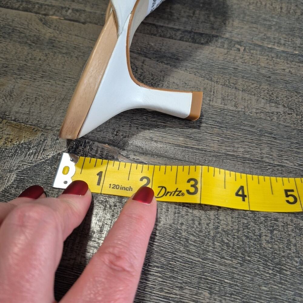 Saks Fifth Avenue Collection Sandals Womens 6M 2 Tone White Tan Leather Mules - Picture 13 of 13